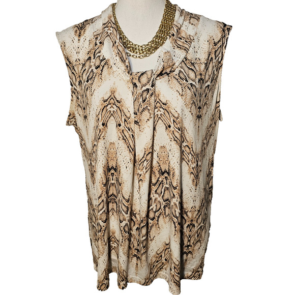 Dana Buchman Womens Size XL Brown Animal Print Slinky Sleeveless Blouse Top - Picture 1 of 5